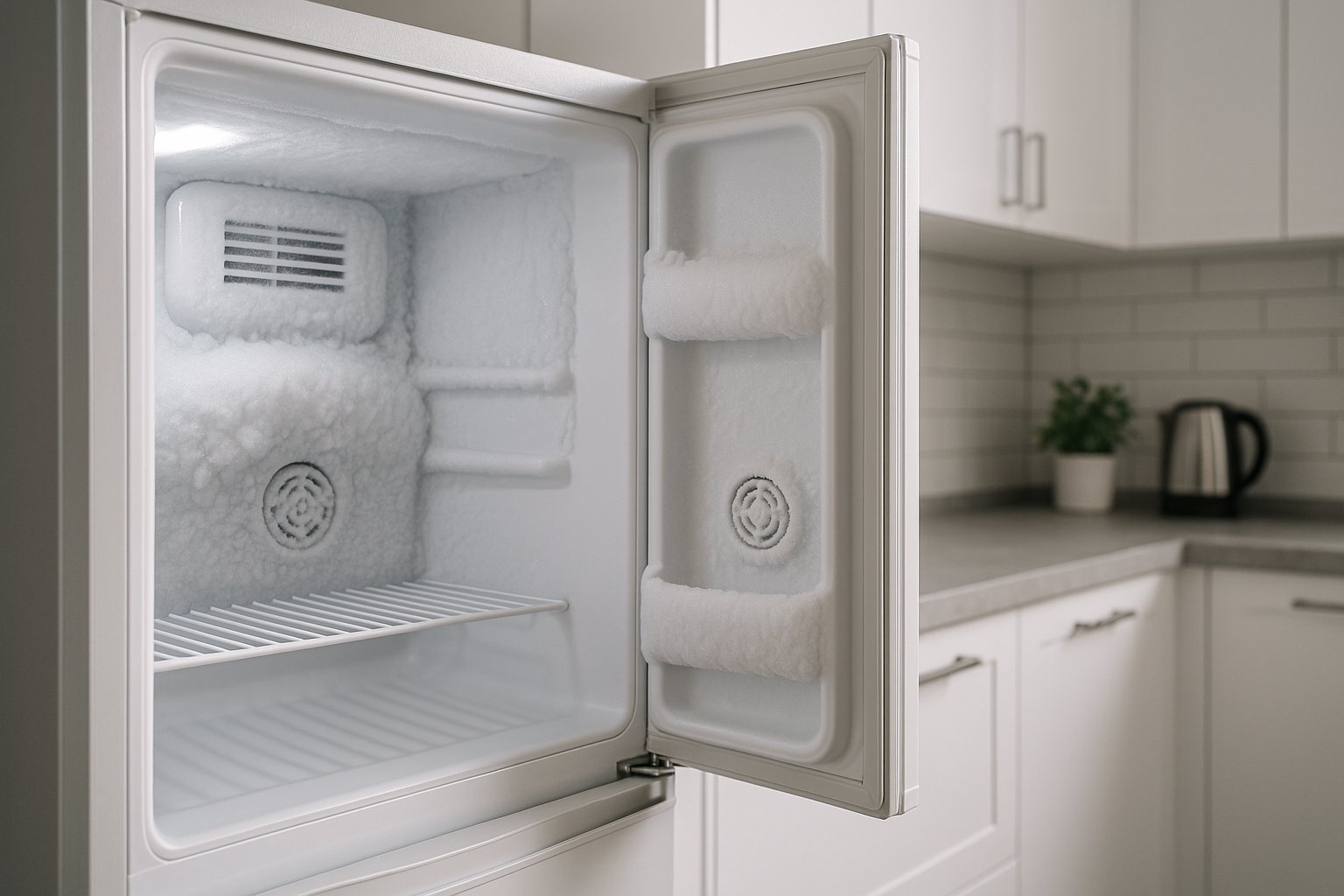 Freezer ice buildup in a home refrigerator freezer