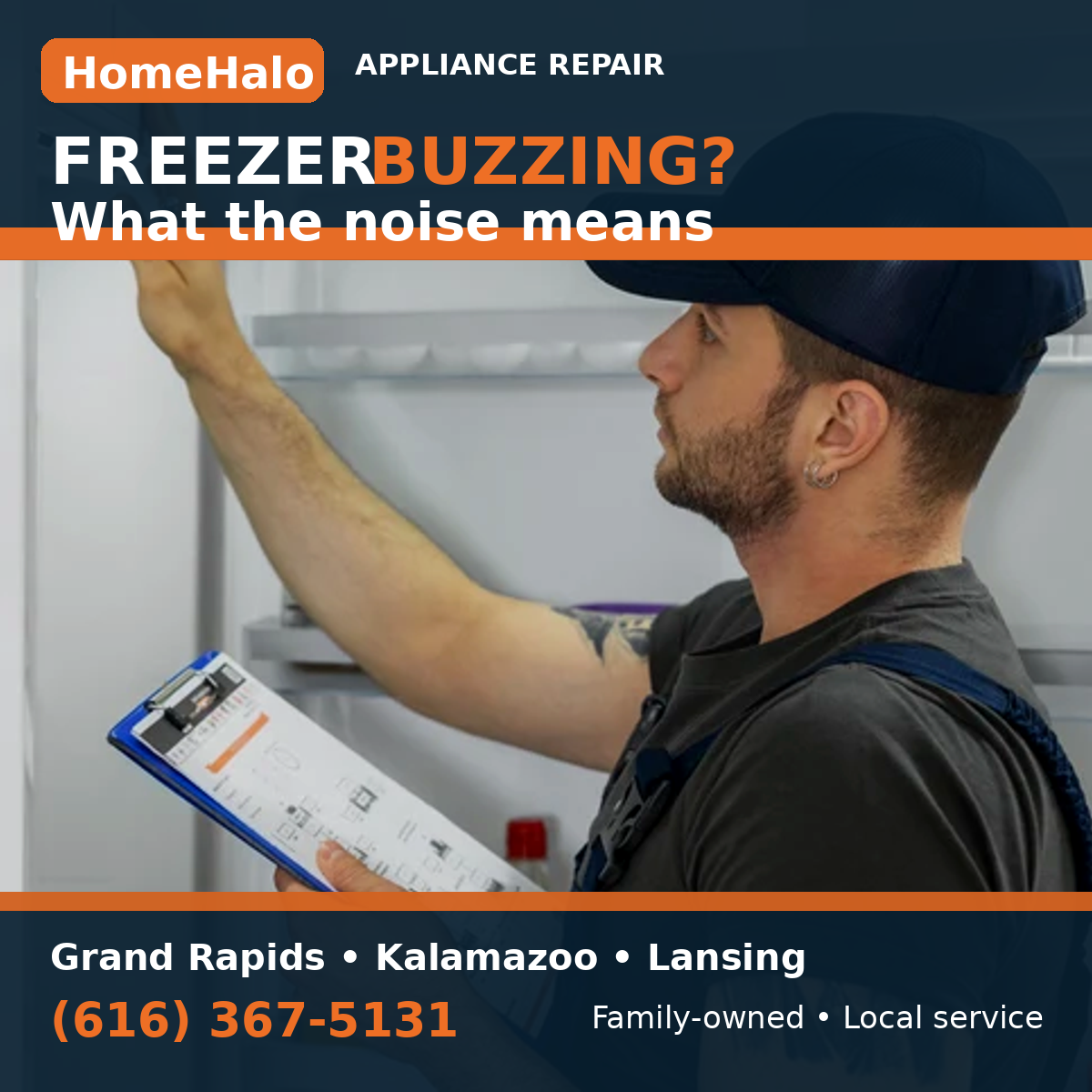 HomeHalo freezer buzzing noise repair guide for West Michigan homeowners