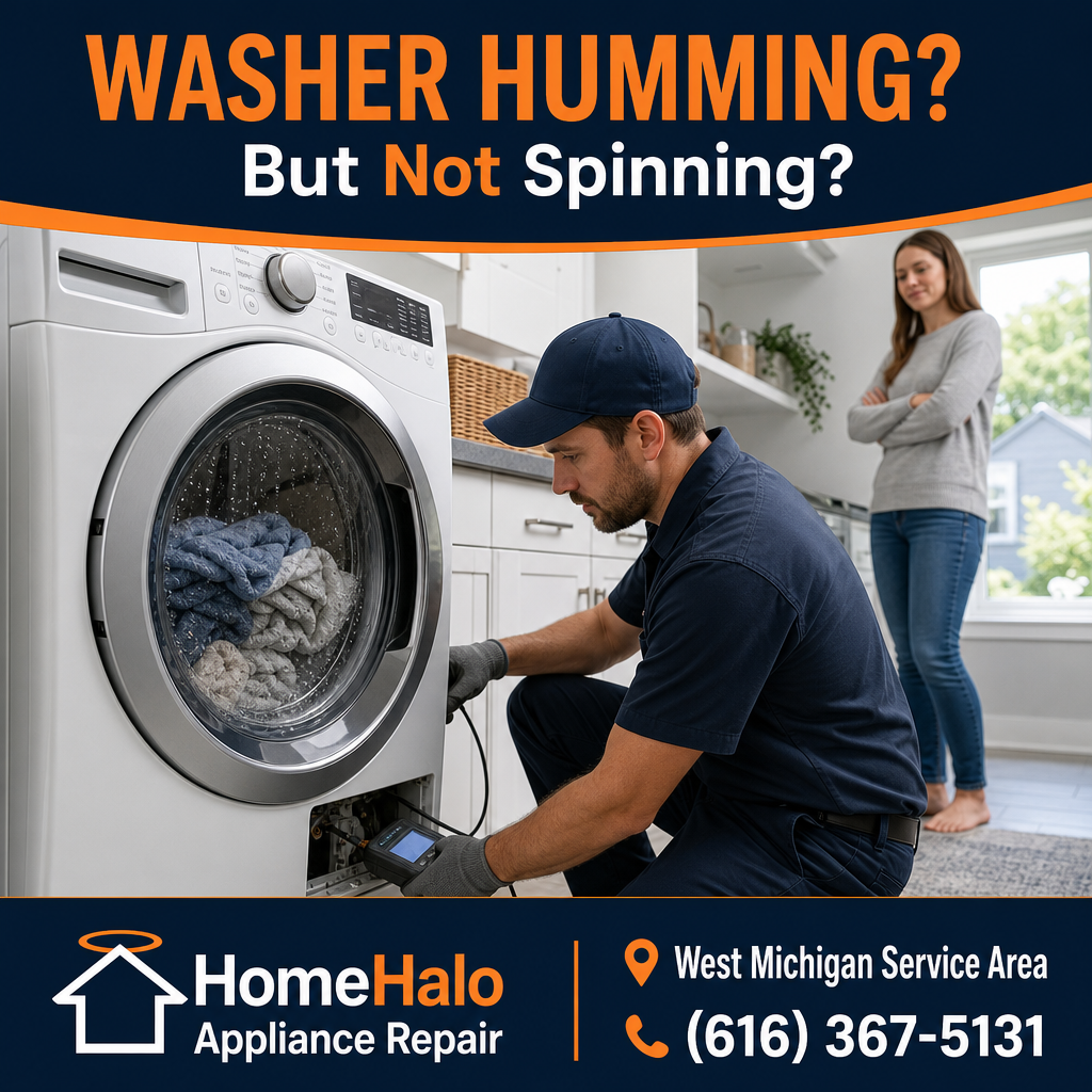 HomeHalo washer repair guide for a washing machine humming but not spinning in West Michigan